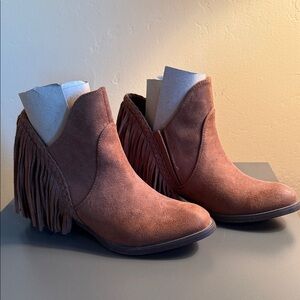 Not Rated Brown Suede Fringe Ankle Booties